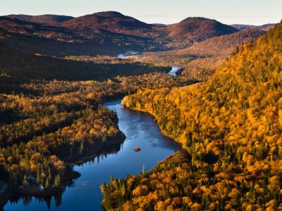 Aerial view of the Jacques Cartier Park during fall