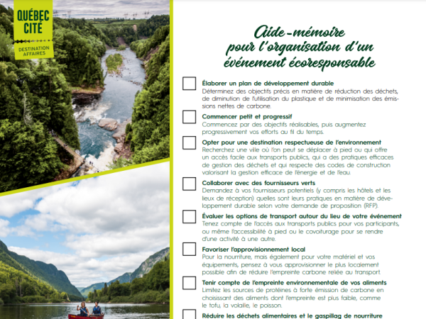 Aide-mémoire pour l'organisation d'un événement écoresponsable