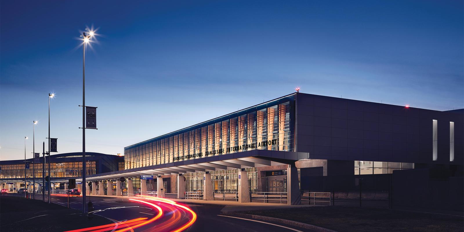 Exterior view of Quebec City airport at night