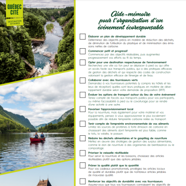 Aide-mémoire pour l'organisation d'un événement écoresponsable