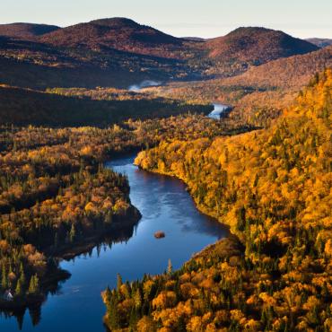Aerial view of the Jacques Cartier Park during fall